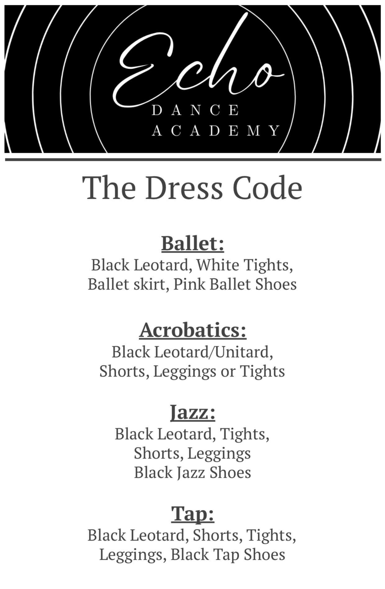 Attire Echo Dance Academy